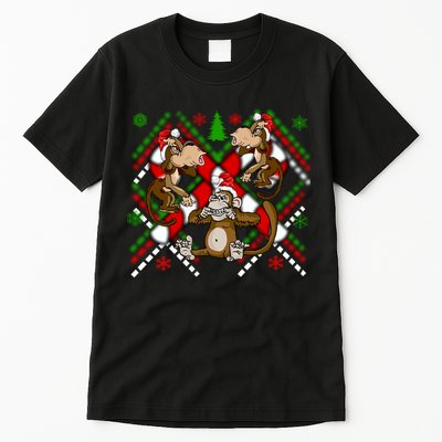 Three Wise Monkey Ugly Christmas Sweater Tall T-Shirt