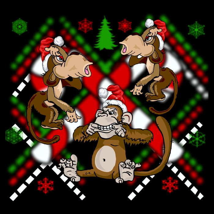 Three Wise Monkey Ugly Christmas Sweater Button