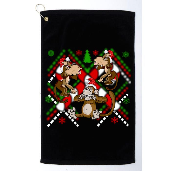 Three Wise Monkey Ugly Christmas Sweater Golf Towel