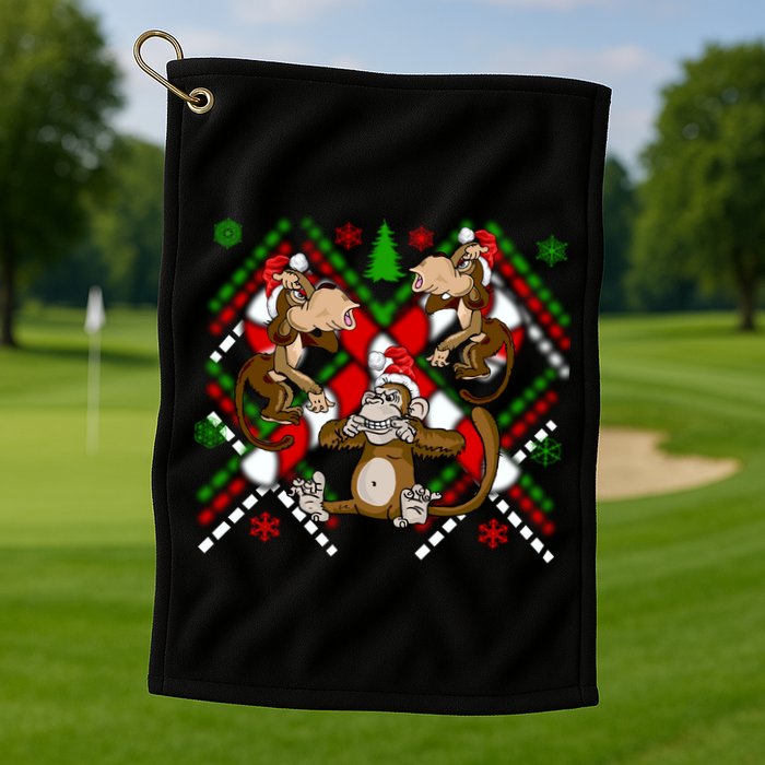 Three Wise Monkey Ugly Christmas Sweater Golf Towel