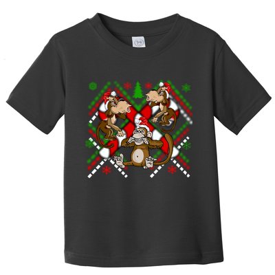 Three Wise Monkey Ugly Christmas Sweater Toddler T-Shirt
