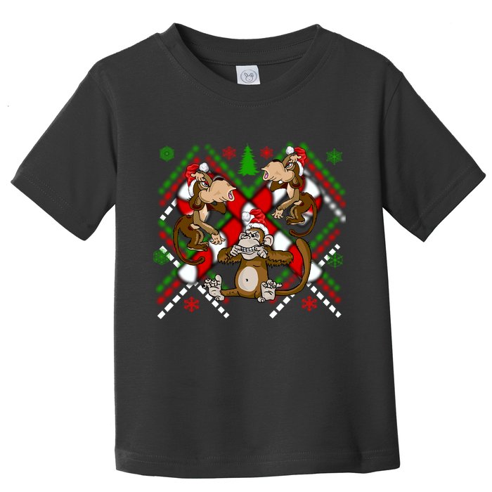 Three Wise Monkey Ugly Christmas Sweater Toddler T-Shirt