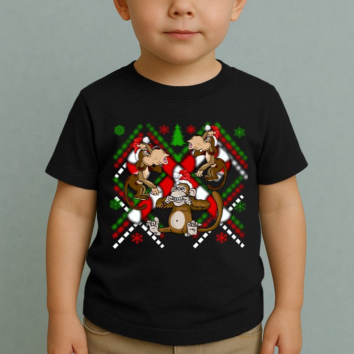 Three Wise Monkey Ugly Christmas Sweater Toddler T-Shirt