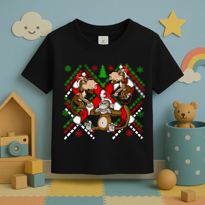 Three Wise Monkey Ugly Christmas Sweater Toddler T-Shirt
