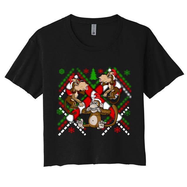 Three Wise Monkey Ugly Christmas Sweater Crop Top
