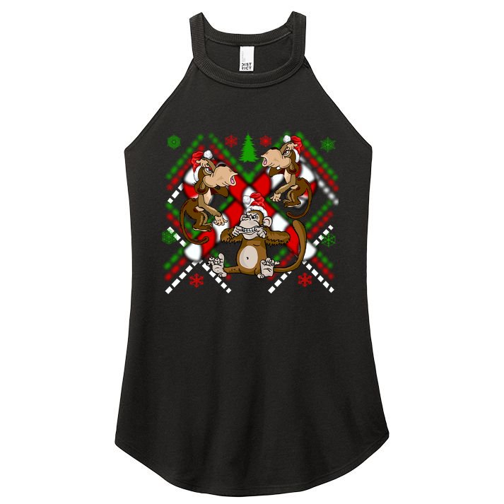 Three Wise Monkey Ugly Christmas Sweater Women's Perfect Tri Rocker Tank
