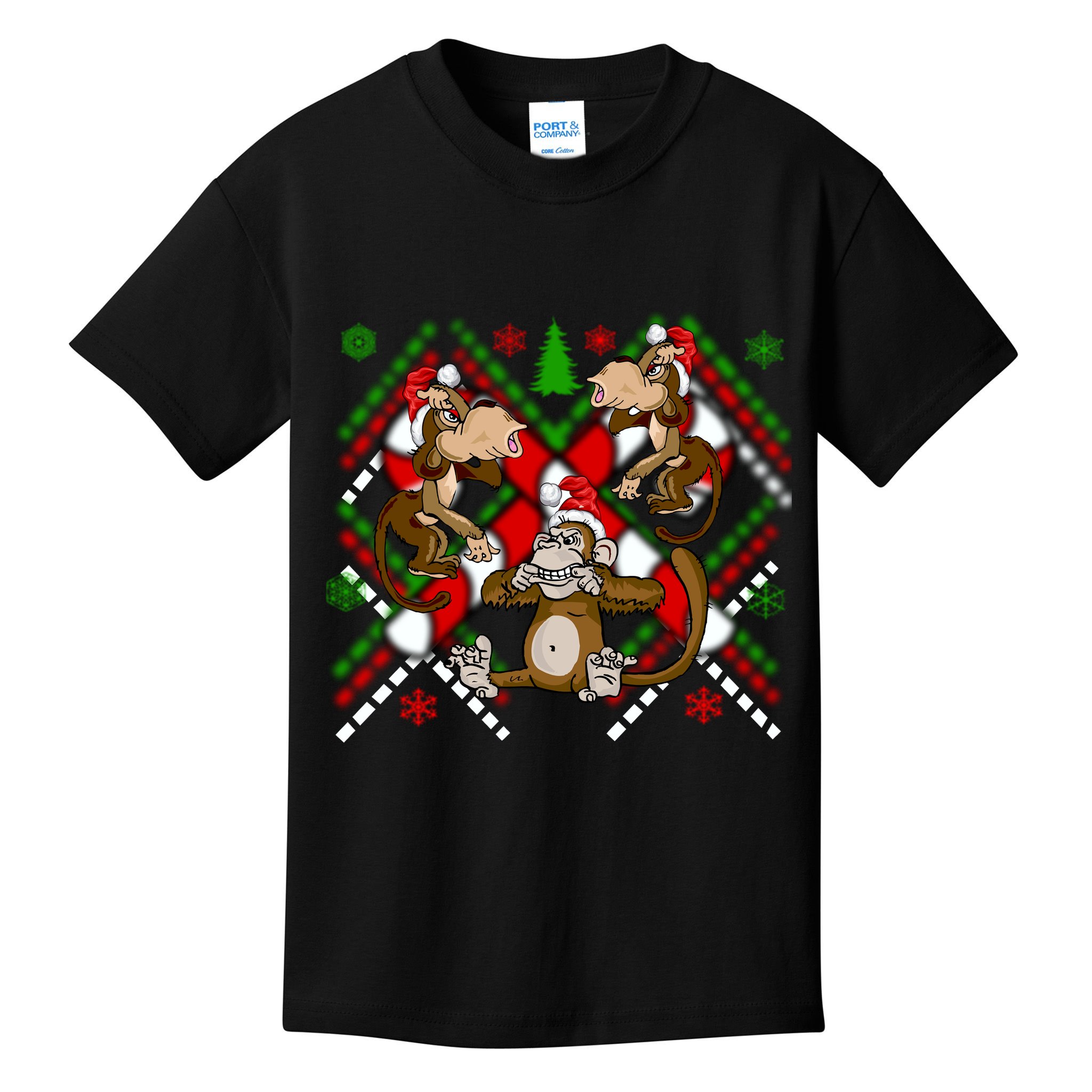 Three Wise Monkey Ugly Christmas Sweater Kids T-Shirt