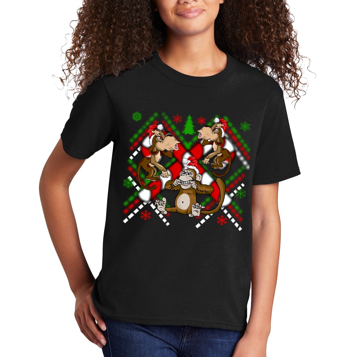 Three Wise Monkey Ugly Christmas Sweater Kids T-Shirt