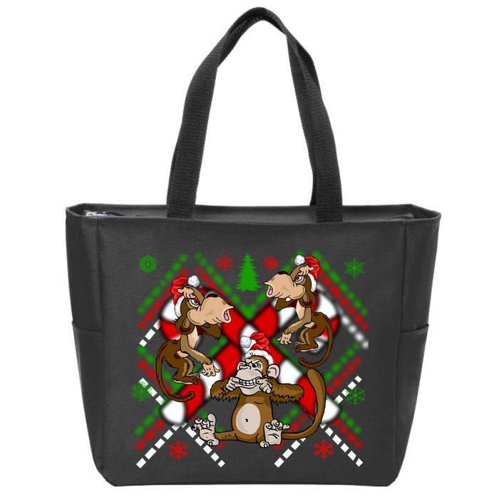 Three Wise Monkey Ugly Christmas Sweater Zip Tote Bag