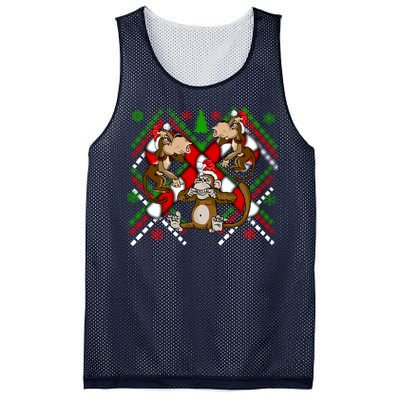 Three Wise Monkey Ugly Christmas Sweater Mesh Reversible Basketball Jersey Tank