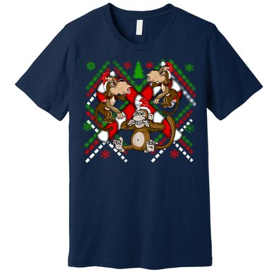 Three Wise Monkey Ugly Christmas Sweater Premium T-Shirt