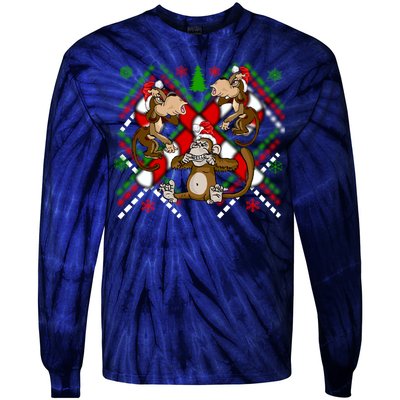 Three Wise Monkey Ugly Christmas Sweater Tie-Dye Long Sleeve Shirt