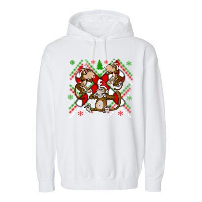 Three Wise Monkey Ugly Christmas Sweater Garment-Dyed Fleece Hoodie