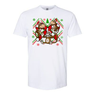 Three Wise Monkey Ugly Christmas Sweater Softstyle CVC T-Shirt