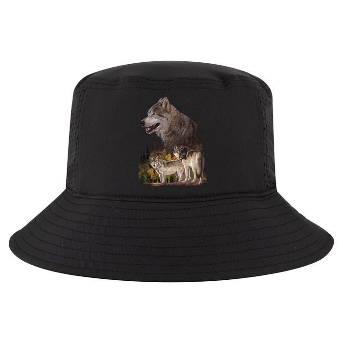 Three Wolf Collage Cool Comfort Performance Bucket Hat