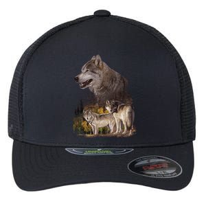 Three Wolf Collage Flexfit Unipanel Trucker Cap