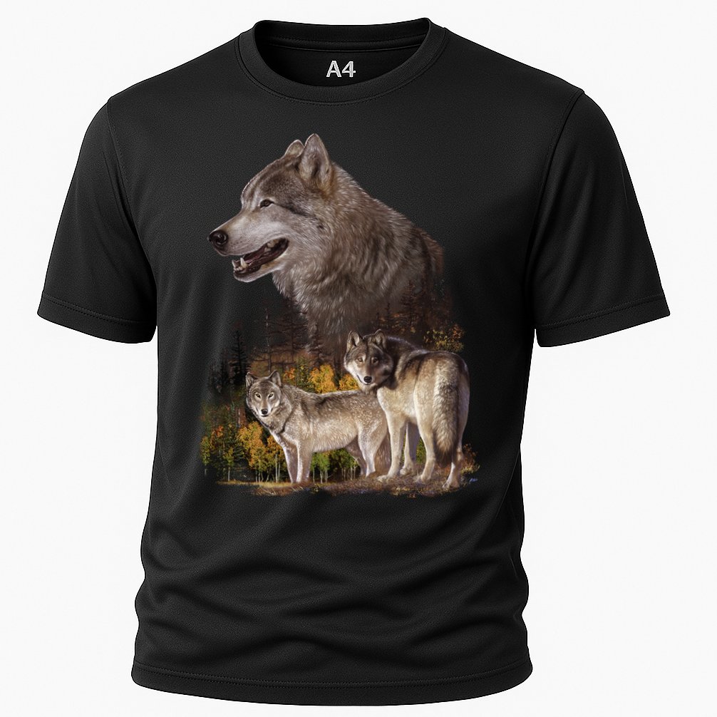 Three Wolf Collage Cooling Performance Crew T-Shirt