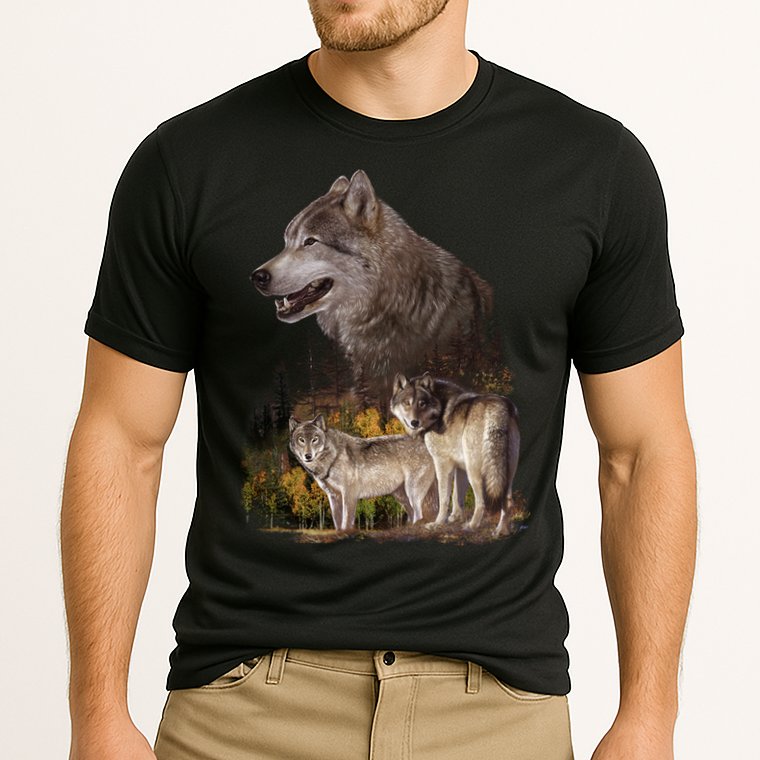 Three Wolf Collage Cooling Performance Crew T-Shirt
