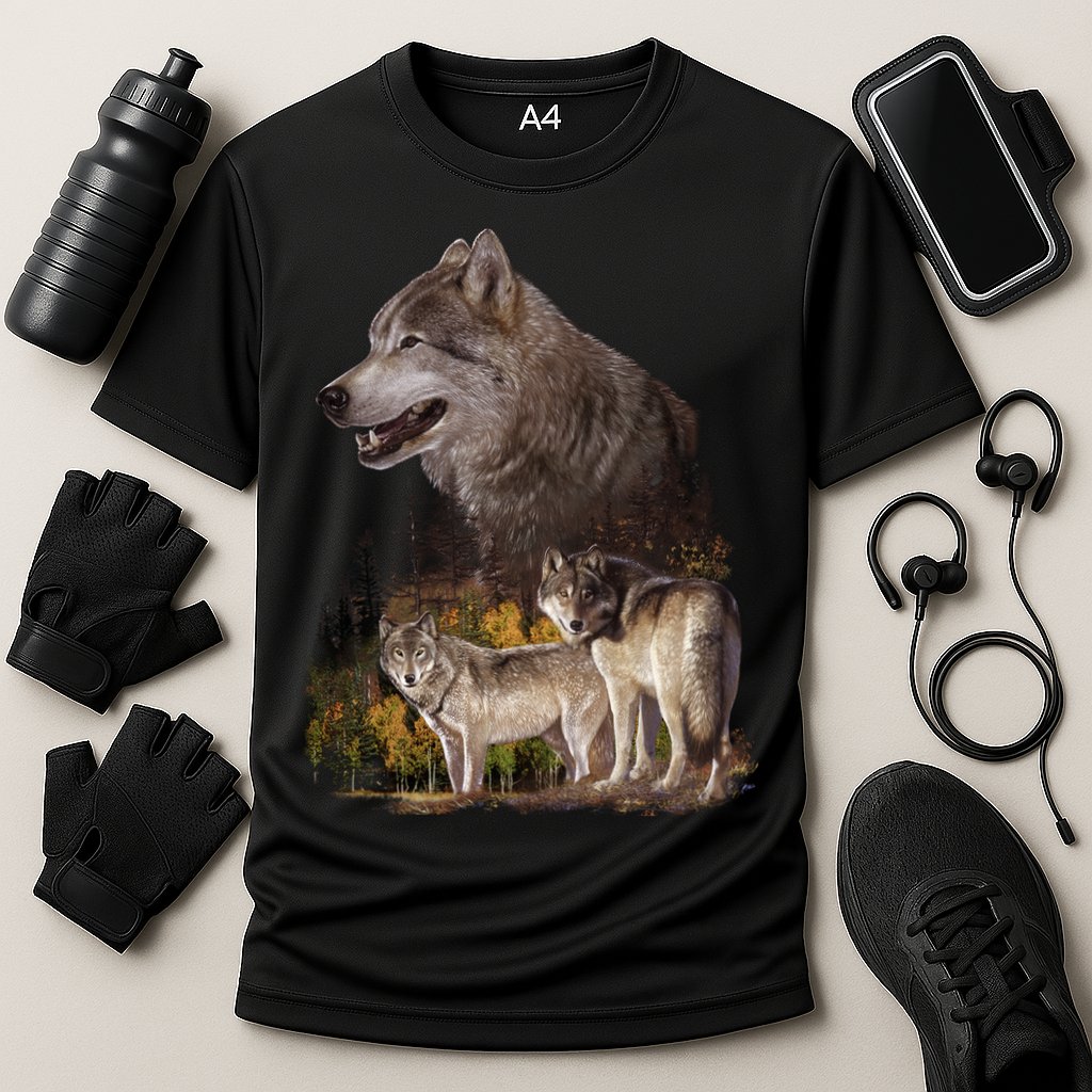 Three Wolf Collage Cooling Performance Crew T-Shirt