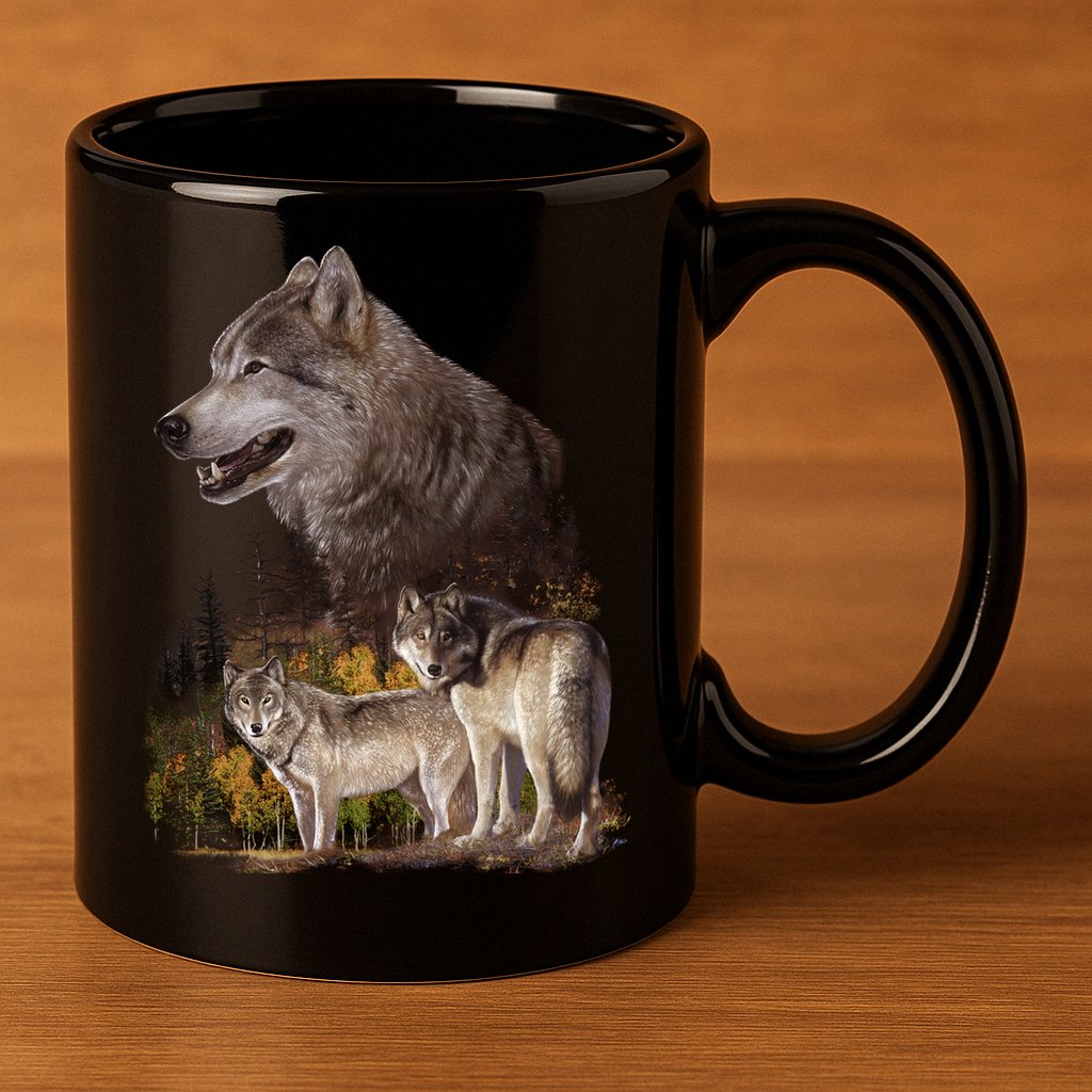 Three Wolf Collage 11oz C Handle Ceramic Mug