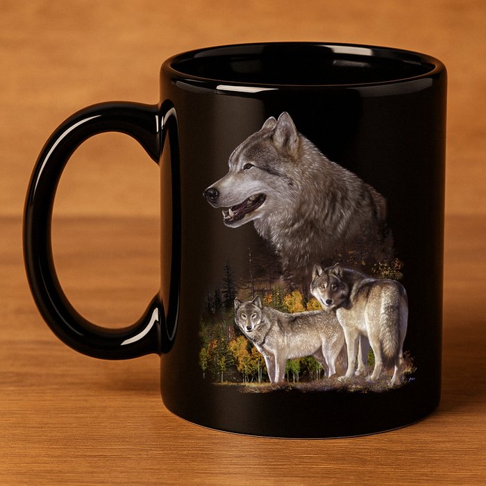 Three Wolf Collage 11oz C Handle Ceramic Mug