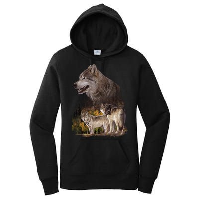 Three Wolf Collage Women's Pullover Hoodie