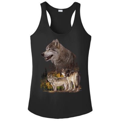 Three Wolf Collage Ladies PosiCharge Competitor Racerback Tank