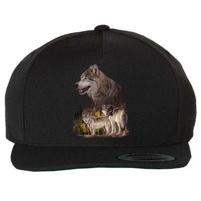 Three Wolf Collage Wool Snapback Cap