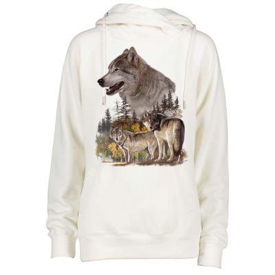 Three Wolf Collage Womens Funnel Neck Pullover Hood