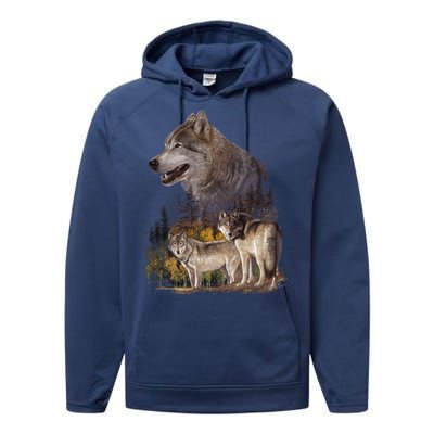 Three Wolf Collage Performance Fleece Hoodie