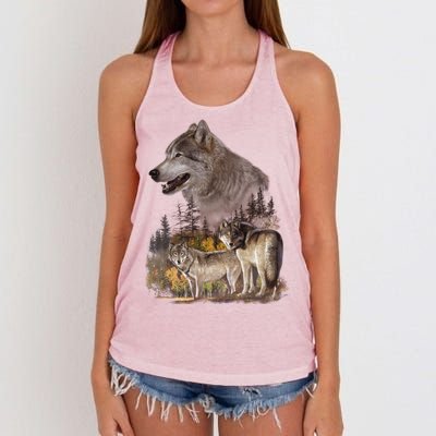 Three Wolf Collage Women's Knotted Racerback Tank