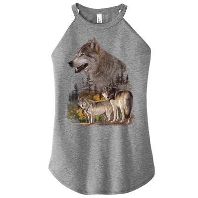 Three Wolf Collage Women’s Perfect Tri Rocker Tank