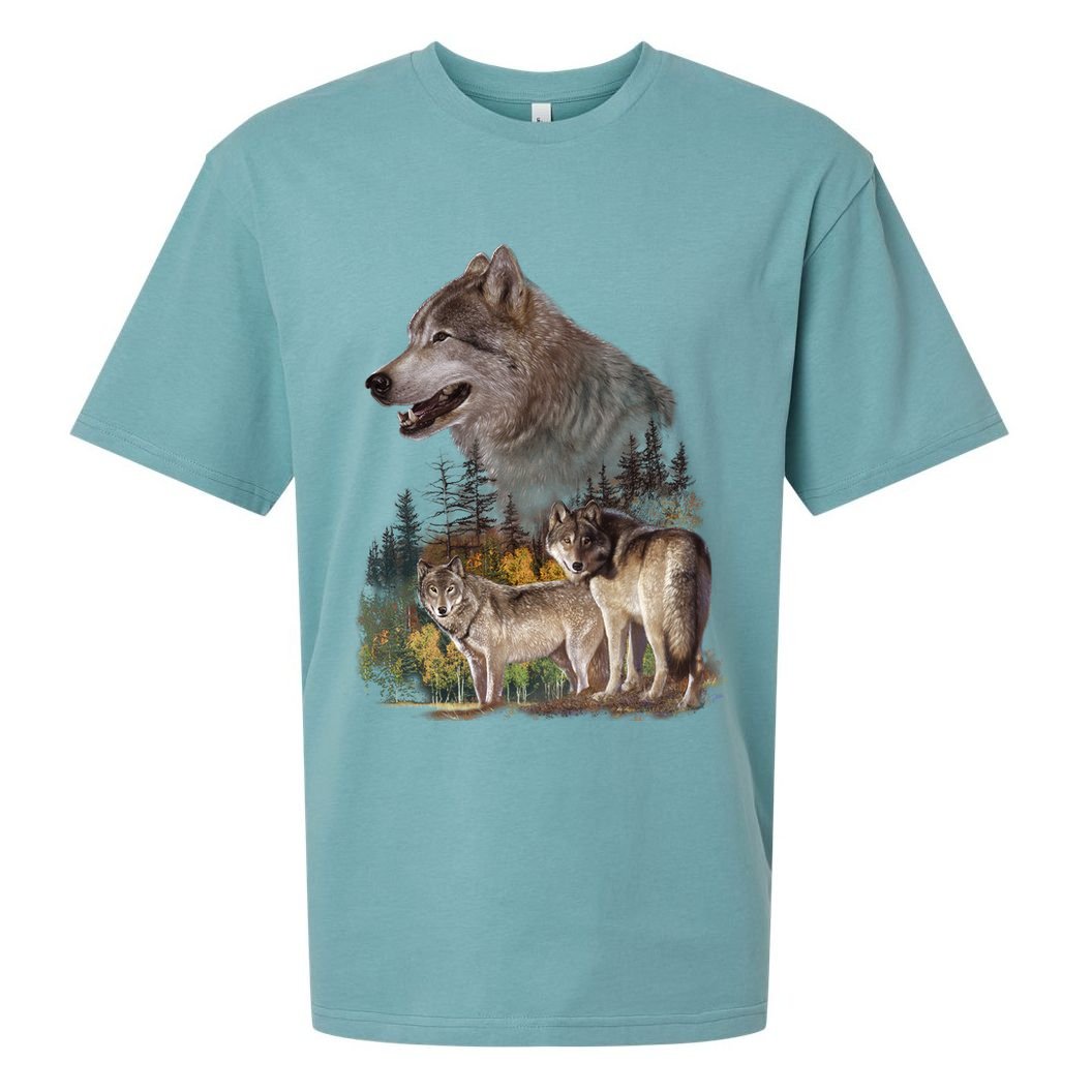 Three Wolf Collage Sueded Cloud Jersey T-Shirt