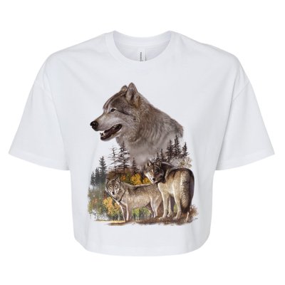 Three Wolf Collage Bella+Canvas Jersey Crop Tee