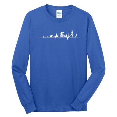 Triathlon Heartbeat Swim Cycle Run Athletes Funny Gift Tall Long Sleeve T-Shirt