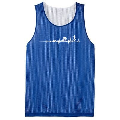 Triathlon Heartbeat Swim Cycle Run Athletes Funny Gift Mesh Reversible Basketball Jersey Tank