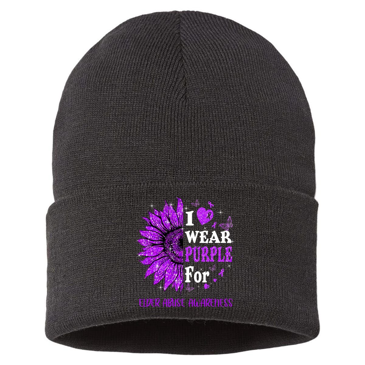 Twinkle Heart Sunflower Elder Abuse Awareness Sustainable Knit Beanie