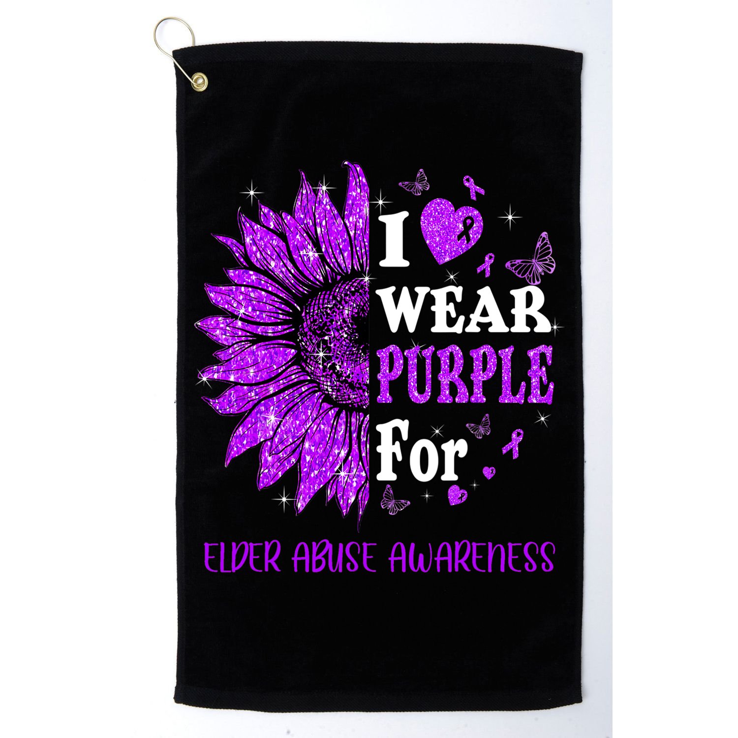 Twinkle Heart Sunflower Elder Abuse Awareness Golf Towel
