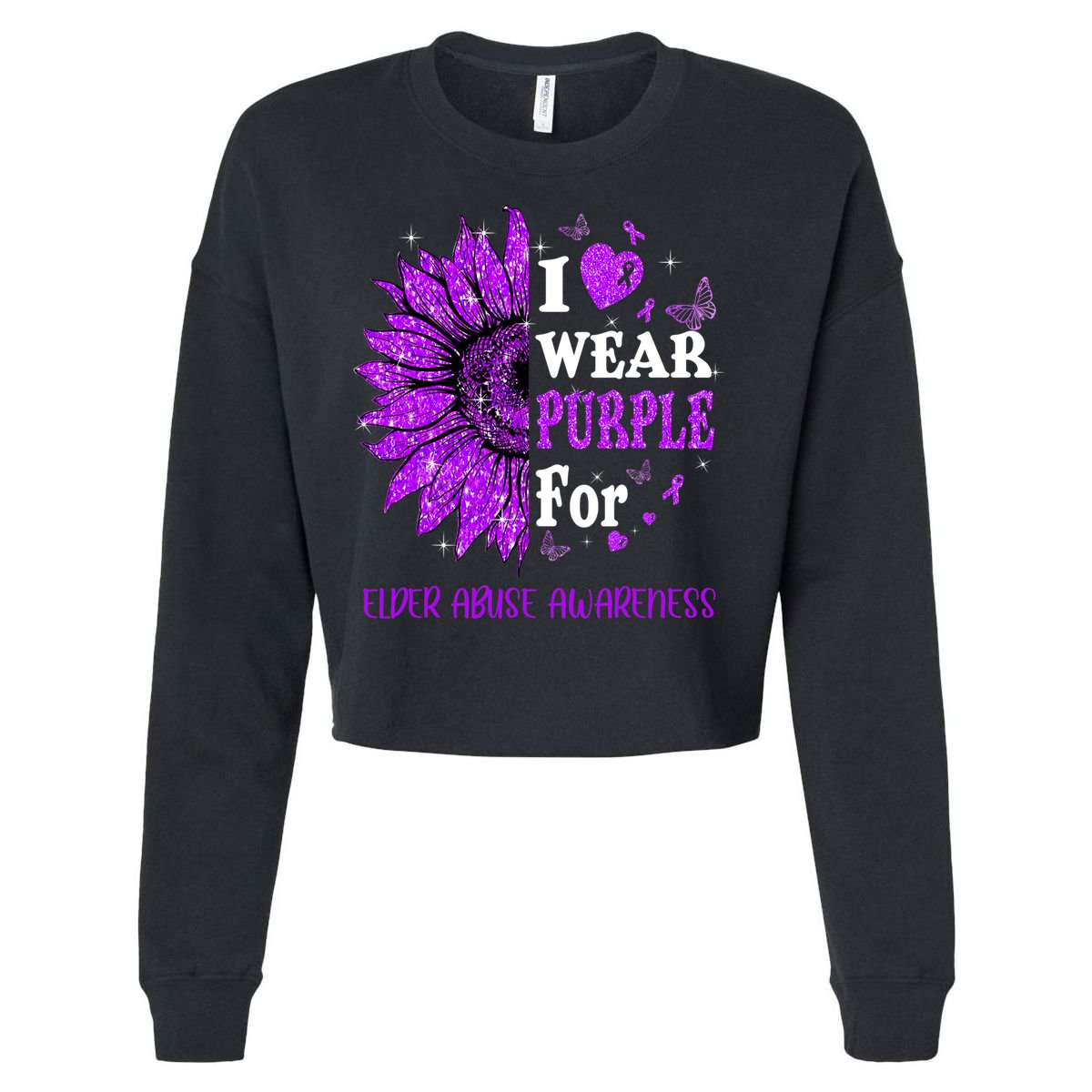 Twinkle Heart Sunflower Elder Abuse Awareness Cropped Pullover Crew
