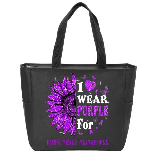Twinkle Heart Sunflower Elder Abuse Awareness Zip Tote Bag