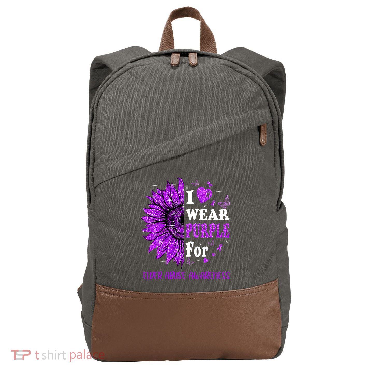 Twinkle Heart Sunflower Elder Abuse Awareness Cotton Canvas Backpack