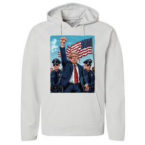 Trump Head Shot Fight Never Surrender Performance Fleece Hoodie