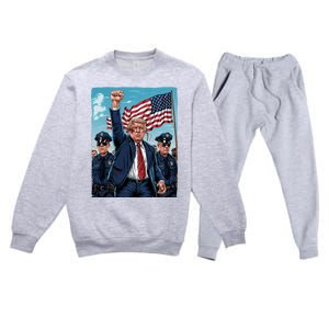 Trump Head Shot Fight Never Surrender Premium Crewneck Sweatsuit Set