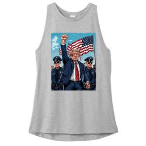 Trump Head Shot Fight Never Surrender Ladies PosiCharge Tri-Blend Wicking Tank