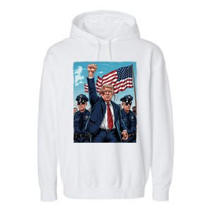 Trump Head Shot Fight Never Surrender Garment-Dyed Fleece Hoodie