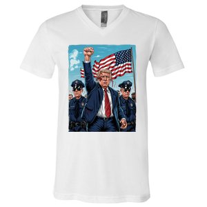 Trump Head Shot Fight Never Surrender V-Neck T-Shirt