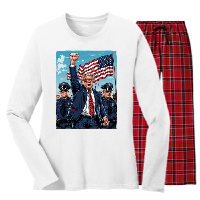 Trump Head Shot Fight Never Surrender Women's Long Sleeve Flannel Pajama Set 