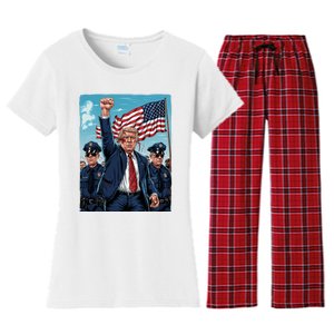 Trump Head Shot Fight Never Surrender Women's Flannel Pajama Set