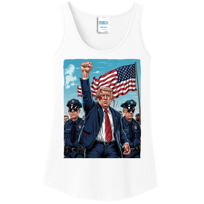 Trump Head Shot Fight Never Surrender Ladies Essential Tank