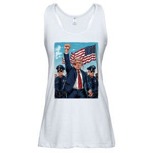 Trump Head Shot Fight Never Surrender Ladies Essential Flowy Tank